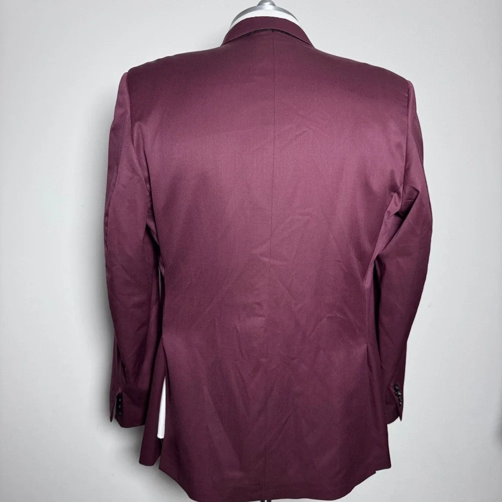 Tom James Blazer Mens 46L Burgundy Solid Twill‎ Executive Collection Sport Coat